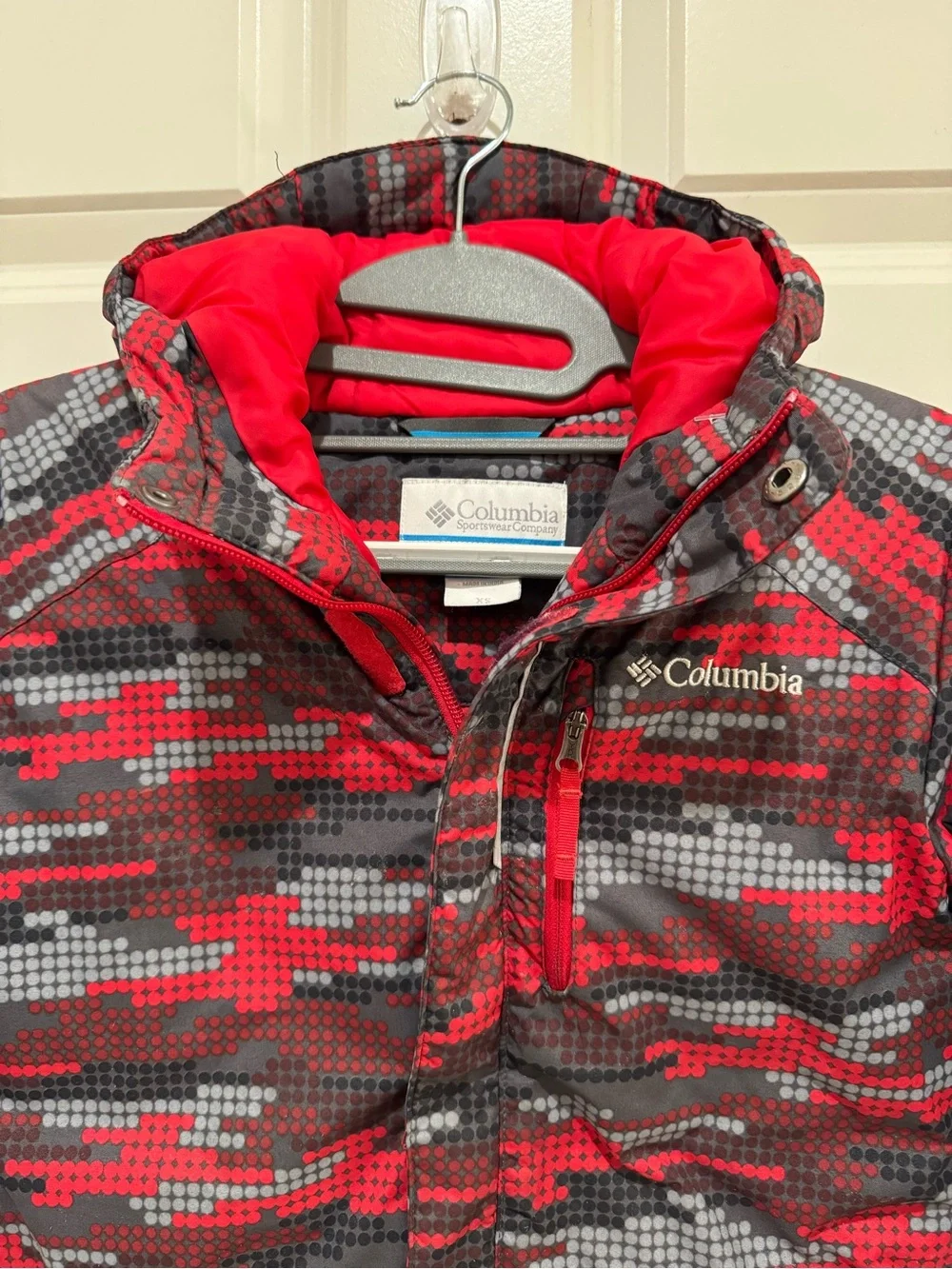 Columbia Boy’s Kids' Red Multicolored Insulated Puffer Hooded Jacket Coat Size X